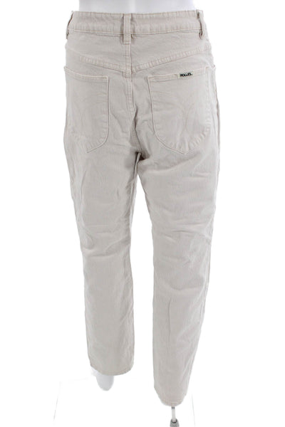 Rollas Womens Cotton High Rise Slim Fit Straight Leg Zip Fly Pants Beige Size 30