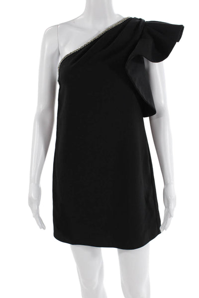 Self Portrait, Women Shift Mini Dress Black Zip Polyester Stretch Size 2
