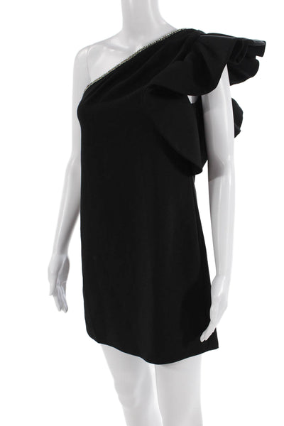 Self Portrait, Women Shift Mini Dress Black Zip Polyester Stretch Size 2