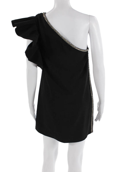 Self Portrait, Women Shift Mini Dress Black Zip Polyester Stretch Size 2