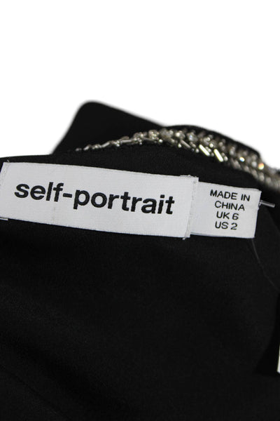 Self Portrait, Women Shift Mini Dress Black Zip Polyester Stretch Size 2