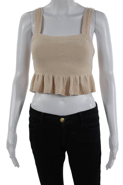 A.L.C. Women Cropped Square Neck Tank Beige Solid Sleeveless Size S