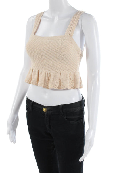 A.L.C. Women Cropped Square Neck Tank Beige Solid Sleeveless Size S