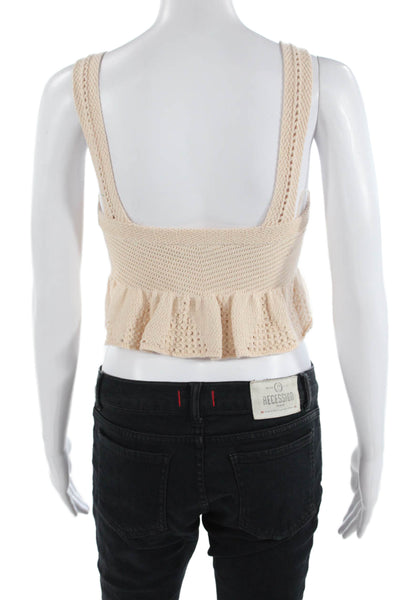 A.L.C. Women Cropped Square Neck Tank Beige Solid Sleeveless Size S