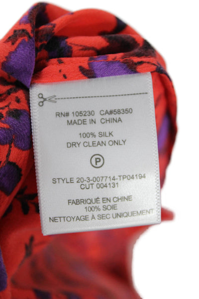 Joie Women Red Silk V-Neck Floral Short Sleeve Blouse Size S