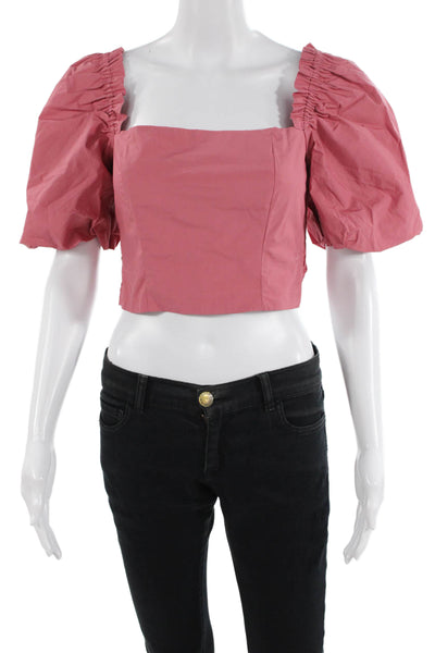 Designer Womens Cropped Pink Off-Shoulder Blouse Square Neck Rayon Size S