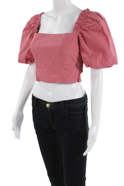 Designer Womens Cropped Pink Off-Shoulder Blouse Square Neck Rayon Size S
