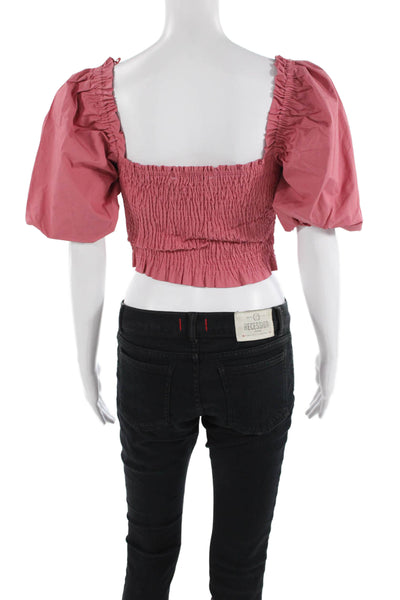 Designer Womens Cropped Pink Off-Shoulder Blouse Square Neck Rayon Size S