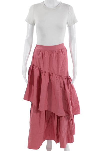 Sincerely Ours Womens Elastic Waisted Tiered Long Flare Skirt Pink Size S