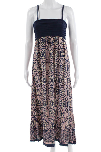 Lilka Anthropologie Women Maxi Sundress Dark Blue Square Neck Aztec Size XS