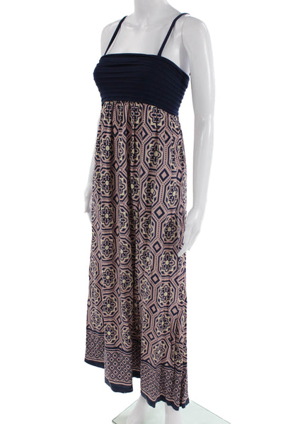 Lilka Anthropologie Women Maxi Sundress Dark Blue Square Neck Aztec Size XS