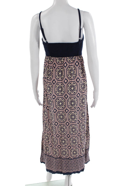 Lilka Anthropologie Women Maxi Sundress Dark Blue Square Neck Aztec Size XS