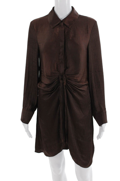 Steve Madden Women Shirt Dress Brown Collared Long Sleeve Short Size S