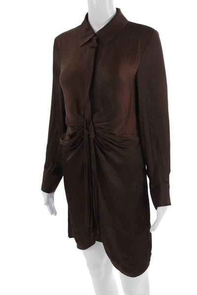Steve Madden Women Shirt Dress Brown Collared Long Sleeve Short Size S
