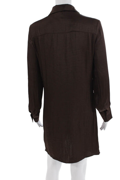 Steve Madden Women Shirt Dress Brown Collared Long Sleeve Short Size S