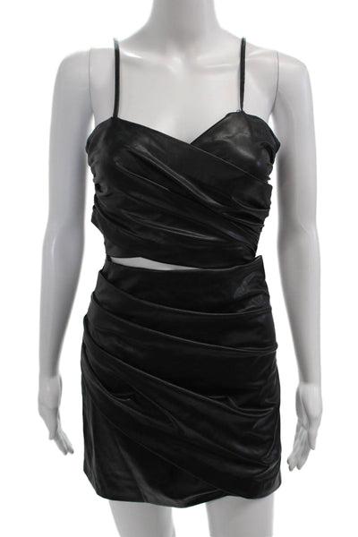Zara Womens Black Bodycon Mini Dress Zip PU Biker Size S
