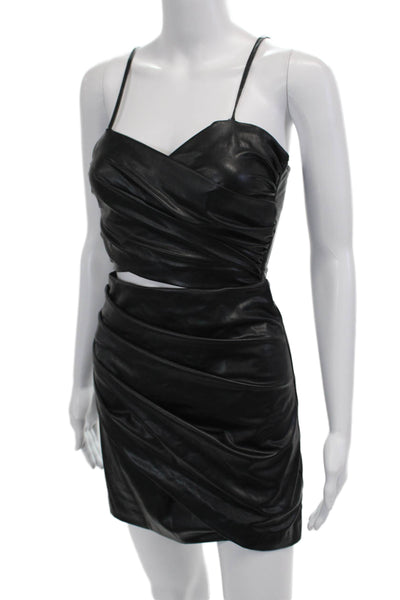 Zara Womens Black Bodycon Mini Dress Zip PU Biker Size S