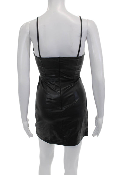 Zara Womens Black Bodycon Mini Dress Zip PU Biker Size S