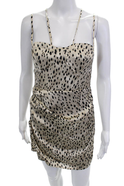Zara Women Slip Mini Dress Beige Animal Print Square Neck Sleeveless Size XS