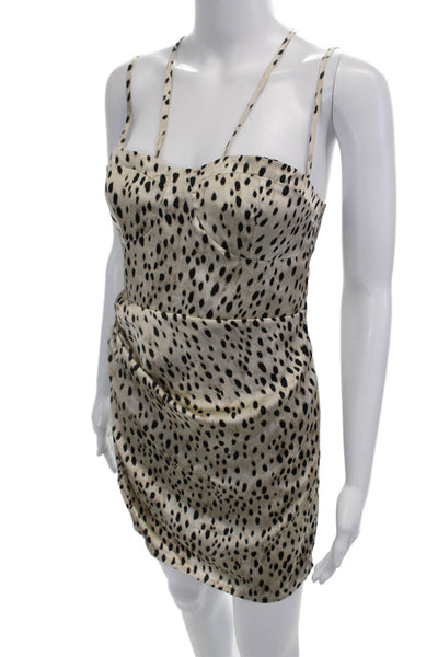 Zara Women Slip Mini Dress Beige Animal Print Square Neck Sleeveless Size XS
