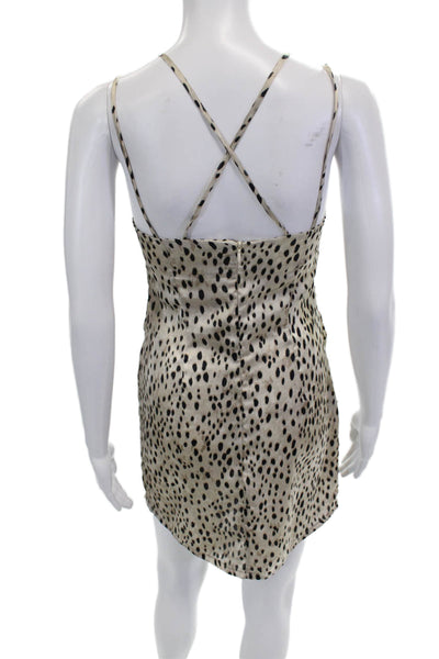 Zara Women Slip Mini Dress Beige Animal Print Square Neck Sleeveless Size XS