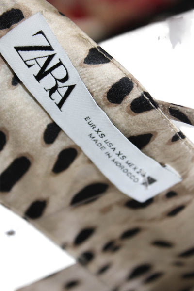 Zara Women Slip Mini Dress Beige Animal Print Square Neck Sleeveless Size XS