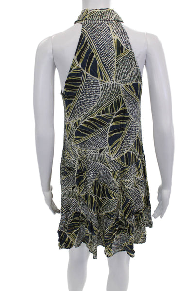 Lavender Brown Women Dark Blue Geometric Shirt Dress Sleeveless Rayon Size XS