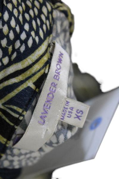 Lavender Brown Women Dark Blue Geometric Shirt Dress Sleeveless Rayon Size XS