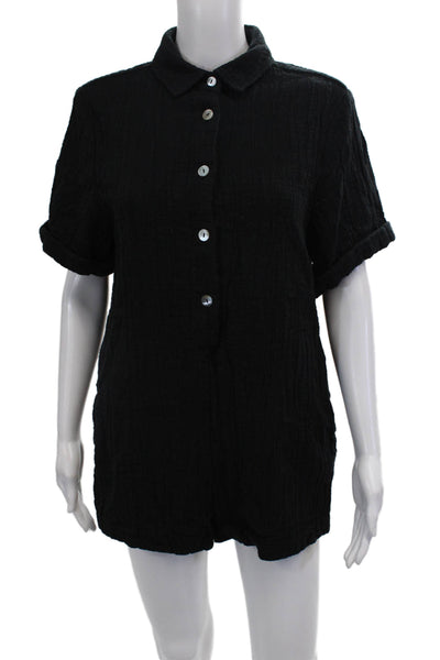 Zara Women Black Cotton Short Sleeve Collared Jumpsuit Solid Size XS