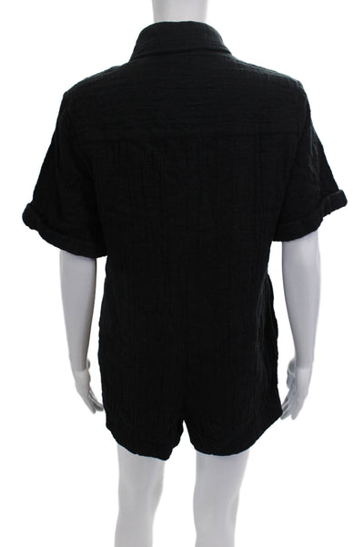 Zara Women Black Cotton Short Sleeve Collared Jumpsuit Solid Size XS