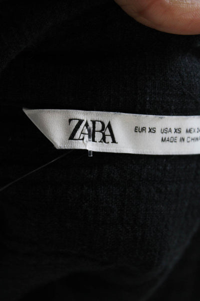Zara Women Black Cotton Short Sleeve Collared Jumpsuit Solid Size XS