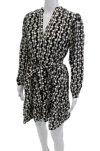 Zara Women Wrap Dress Black Long Sleeve Geometric V-Neck Size XS