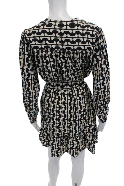 Zara Women Wrap Dress Black Long Sleeve Geometric V-Neck Size XS