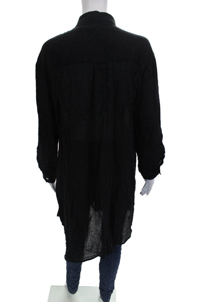 Seafolly Women Black Cotton Kaftan Shirt Dress Collared Long Sleeve Size S