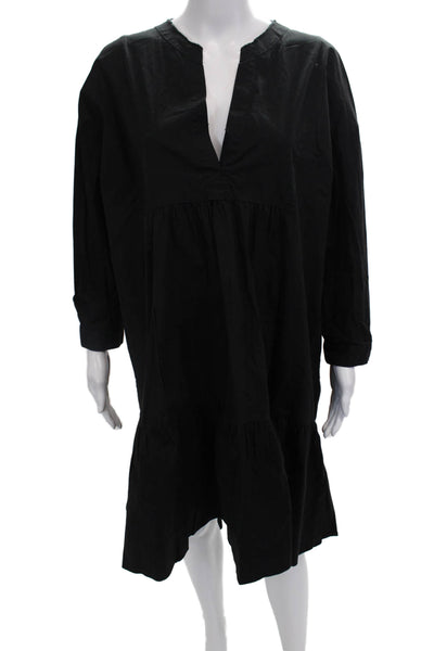 Zara Women Kaftan Shirt Dress Black V-Neck Long Sleeve Boho Size M