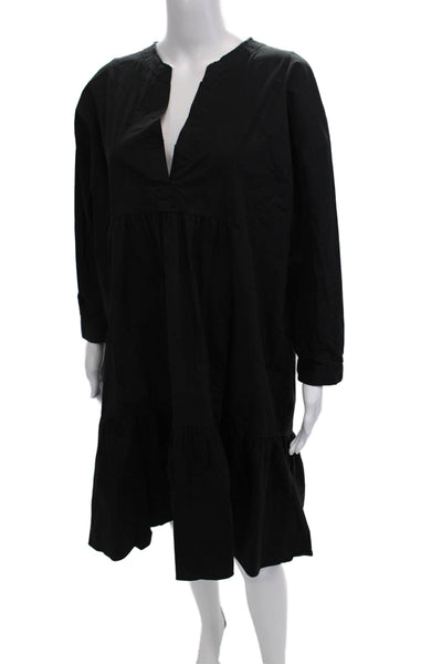 Zara Women Kaftan Shirt Dress Black V-Neck Long Sleeve Boho Size M