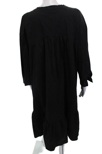 Zara Women Kaftan Shirt Dress Black V-Neck Long Sleeve Boho Size M