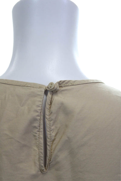 Zara Women A-Line Trapeze Swing Dress Beige 100% Cotton Short Sleeve Size M