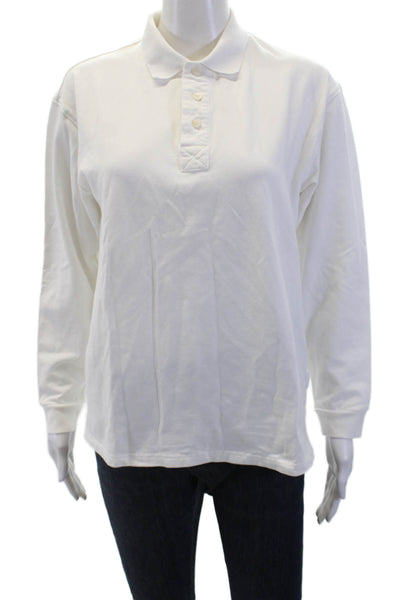 Quince Unisex White Collared Long Sleeve Polo Button Organic Cotton Size S