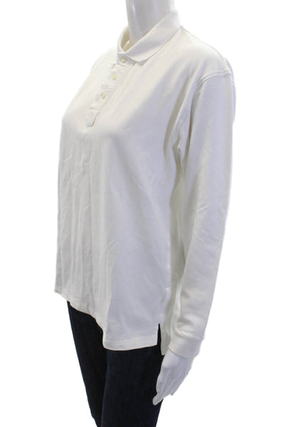 Quince Unisex White Collared Long Sleeve Polo Button Organic Cotton Size S