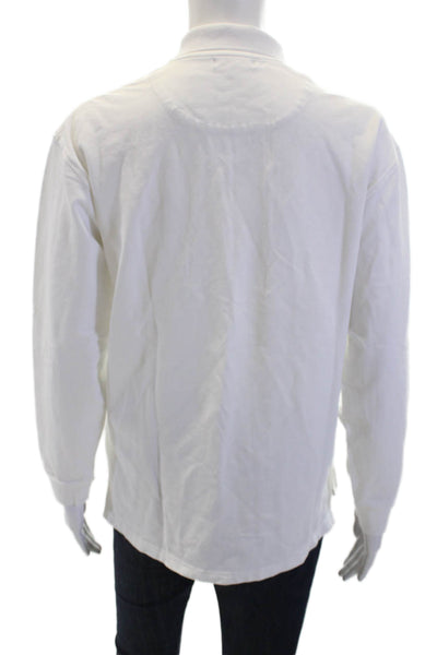Quince Unisex White Collared Long Sleeve Polo Button Organic Cotton Size S