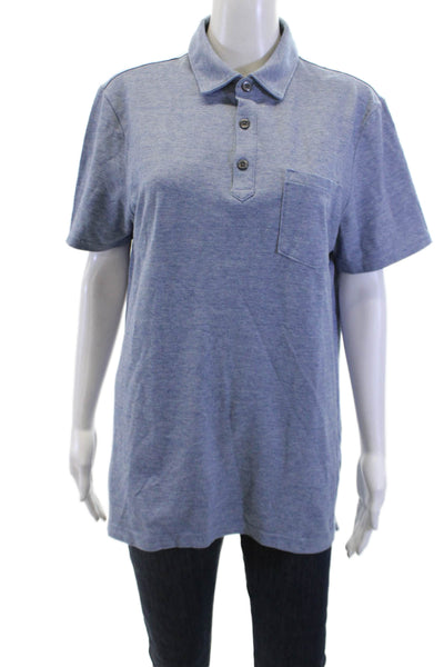 Banana Republic Mens Polo Collared Short Sleeve Solid Blue Cotton Blend Size M