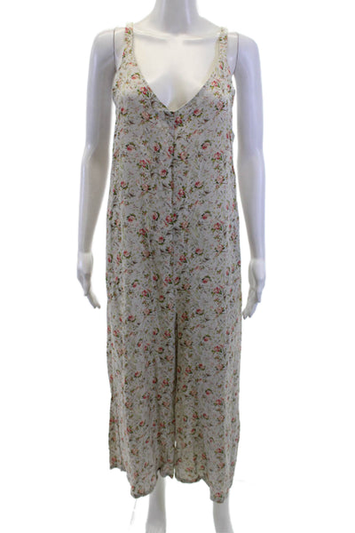 Lacausa Womens Sleeveless Floral Print V-Neck Jumpsuit Blue Size S