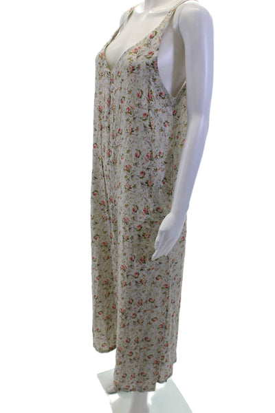 Lacausa Womens Sleeveless Floral Print V-Neck Jumpsuit Blue Size S