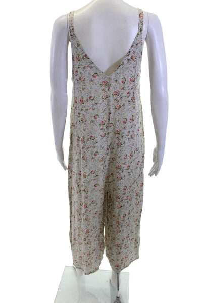 Lacausa Womens Sleeveless Floral Print V-Neck Jumpsuit Blue Size S