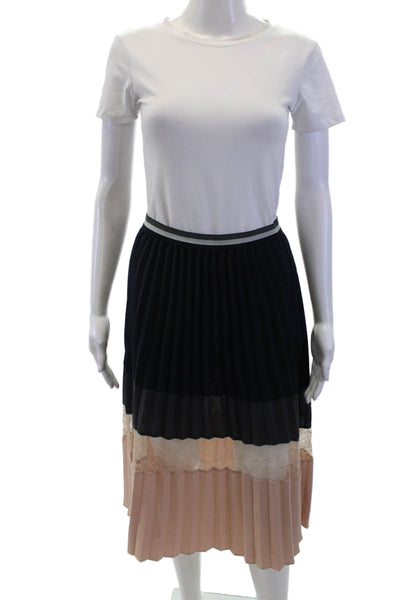 Zara Basic Womens Pleated Color Block Lace Panel Maxi Skirt Multicolor Size S