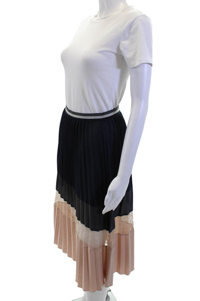 Zara Basic Womens Pleated Color Block Lace Panel Maxi Skirt Multicolor Size S