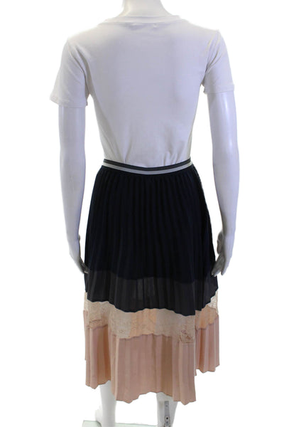 Zara Basic Womens Pleated Color Block Lace Panel Maxi Skirt Multicolor Size S