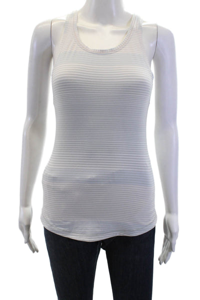 Lululemon Women White Striped Nylon Blend Round Neck Sleeveless Tank Size S