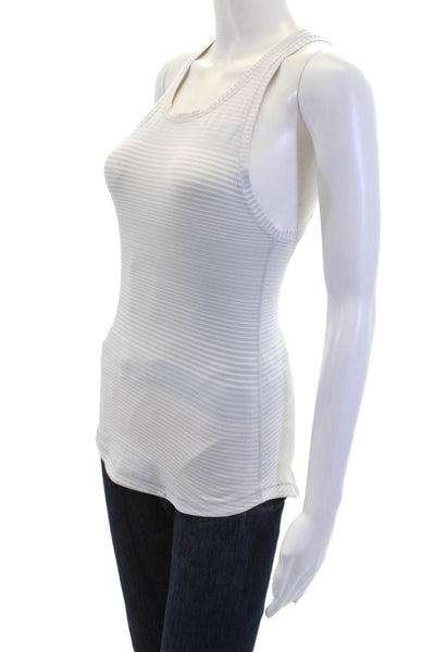 Lululemon Women White Striped Nylon Blend Round Neck Sleeveless Tank Size S